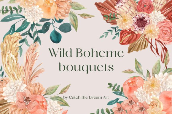 Discover the Wild Boho 25 Floral Bouquets Watercolor Collection