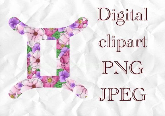 Floral Gemini Zodiac Sign Illustration: A Creative Clipart Asset