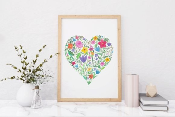 The Charm of Watercolor Illustration Floral Heart Wall Art