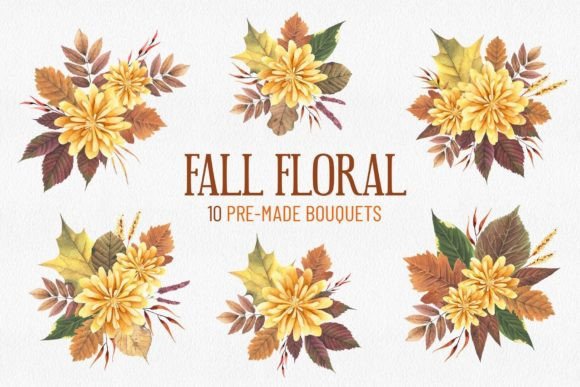 Watercolor Fall Floral Bouquets Set PNG Clipart